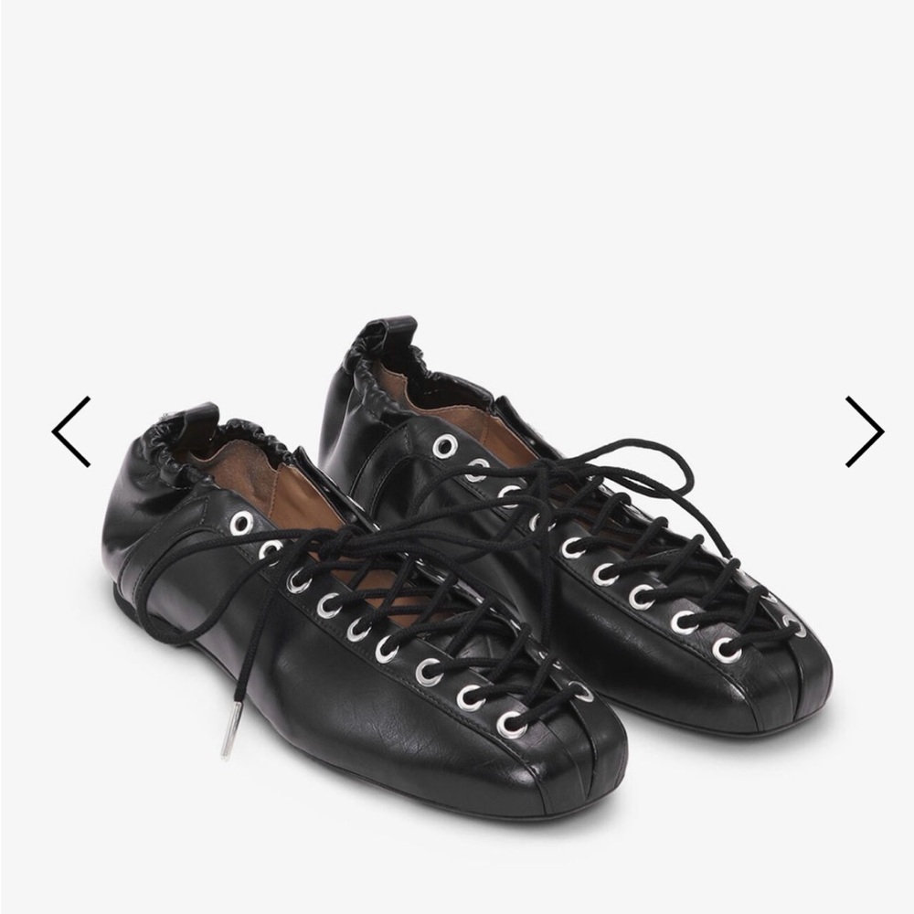 Ganni Black Lace-Up Leather Ballet Flats